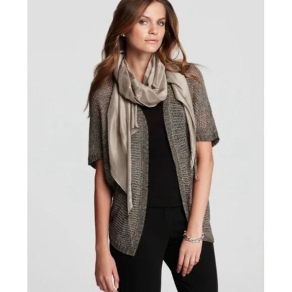 Eileen Fisher Variegated Links Sparkle Brown/Gray Cropped Cardigan Size Medium - Picture 1 of 7